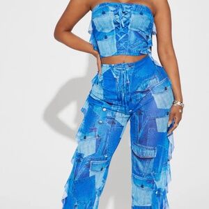 Two piece pant set denim print